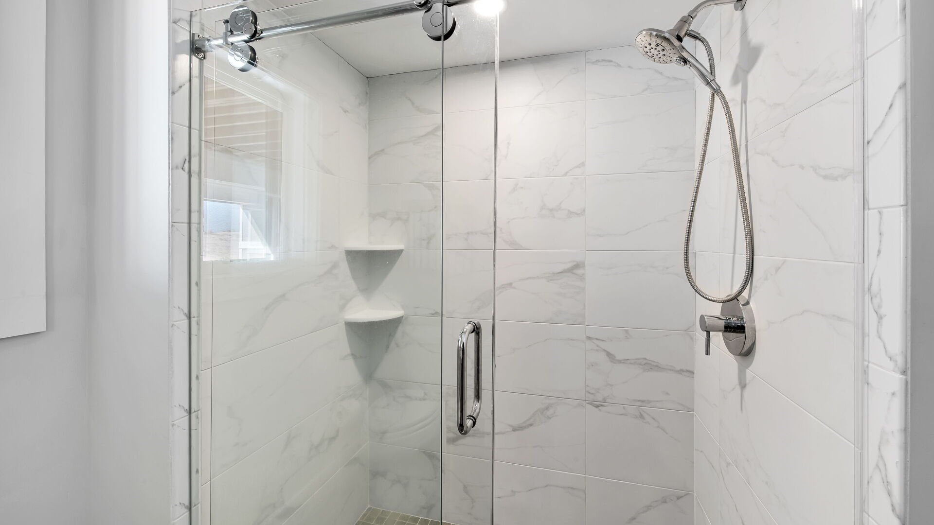 guest bathroom marble shower